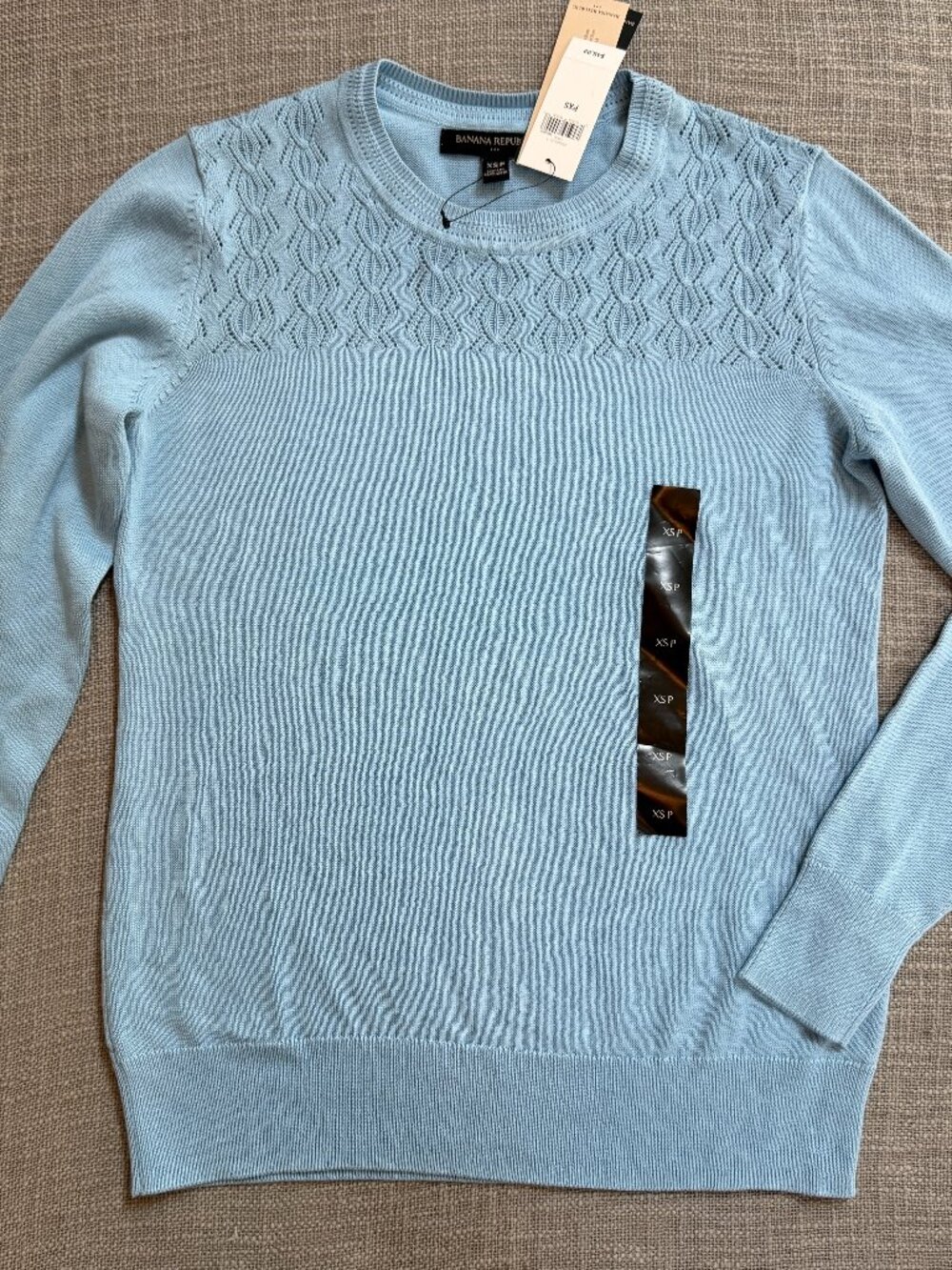 Banana Republic Women's Petite XS Light Blue Long Sleeve Pointelle Sweater NWT